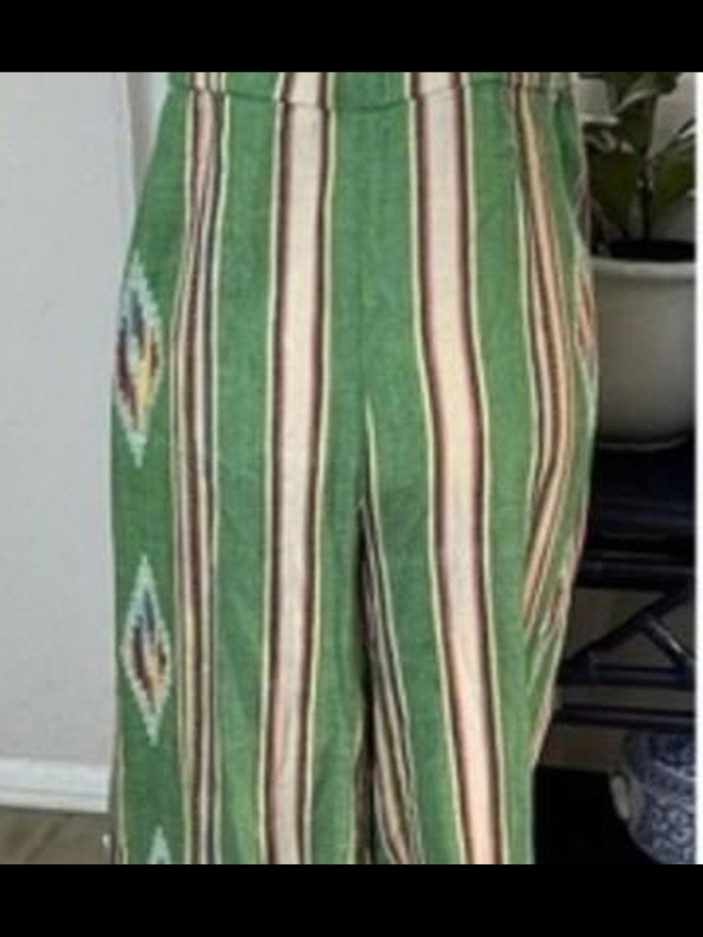 Judith March Bohemian Halter Green Striped  Jumpsuit - Picture 2 of 6